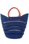 Navy Blue Ghanaian Lacework Wing Shopper with Leather Handles