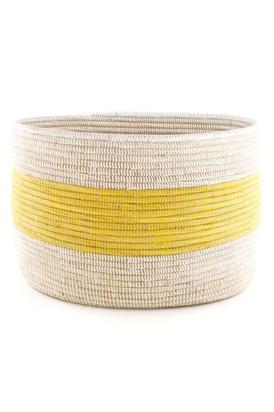 Yellow and White Knitting Basket