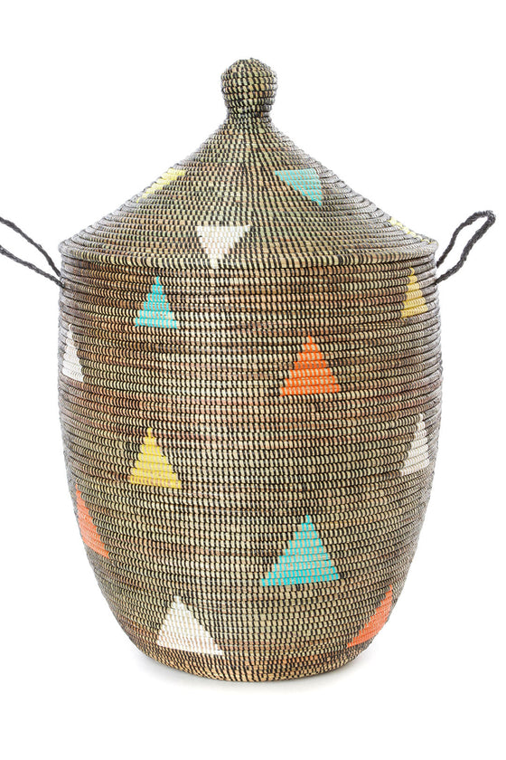 Large Black Teranga Triangles Hamper Basket from Senegal