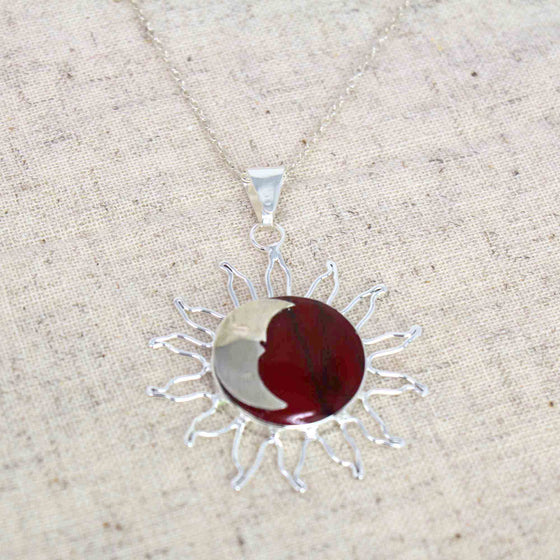 Sun and Moon Red Jasper Pendant with Chain - World Community Exchange