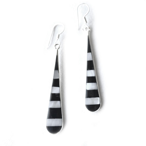 Taxco Silver Black Onyz & Abalone Zebra Long Teardrop Earrings - World Community Exchange