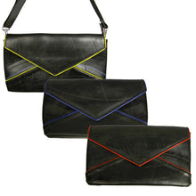  <center>Fedora - Large Clutch that Converts to Shoulder Bag </br>w/ Leather Accents and Adjustable Strap, Recycled Tire Tube</br>Measures: 12 in. wide x 7 in. high x 1-1/2 in. deep.</center>