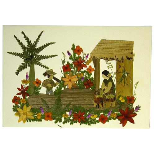 <center>House - Handmade Ethnic Floral Greeting Card</br>Made by Woman Artisans in El Salvador</br>Measures: 6-7/8 in. tall x 4-3/4 in wide</center>