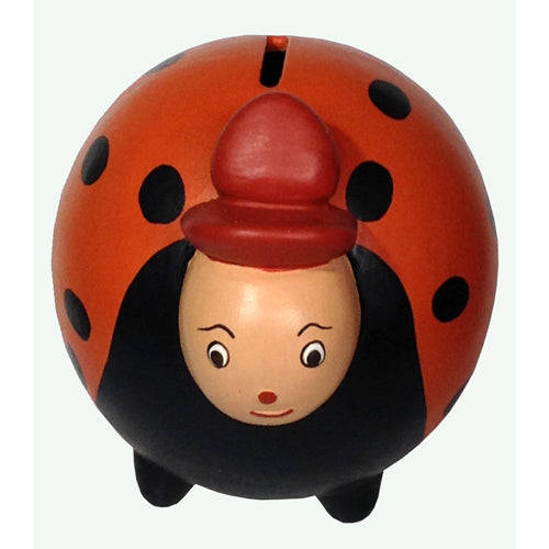 <center>Orange Ladybug Bank, crafted by Artisans in Peru </br> Measures 5” high x 4 3/8” wide x 5” deep</center> 