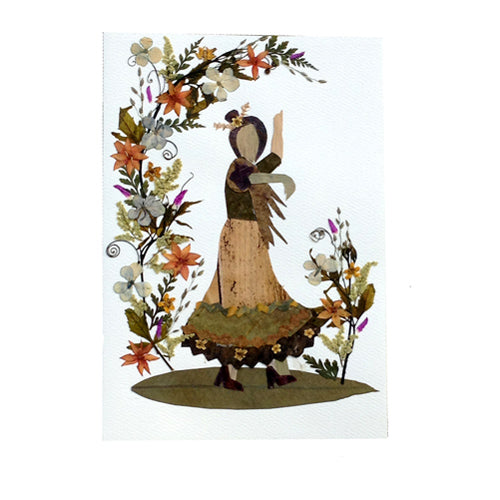 <center>Lady Dancing - Handmade Floral Greeting Card</br>Made by Woman Artisans in El Salvador</br>Measures: 6-7/8 in. tall x 4-3/4 in wide</center>