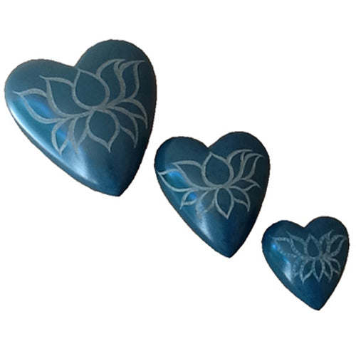 Teal Soapstone Heart w/ Etched Lotus
