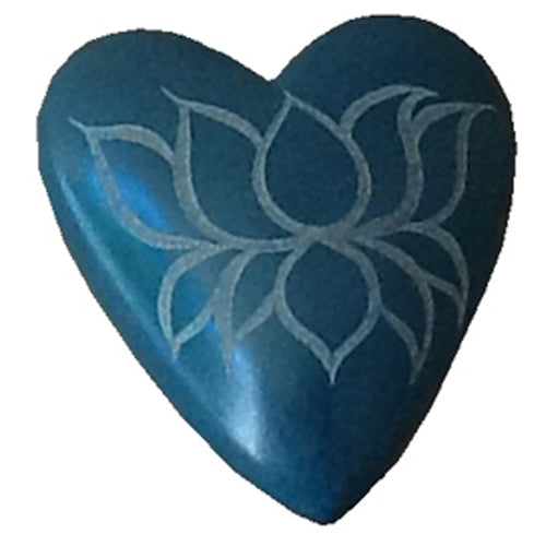 Teal Soapstone Heart w/ Etched Lotus