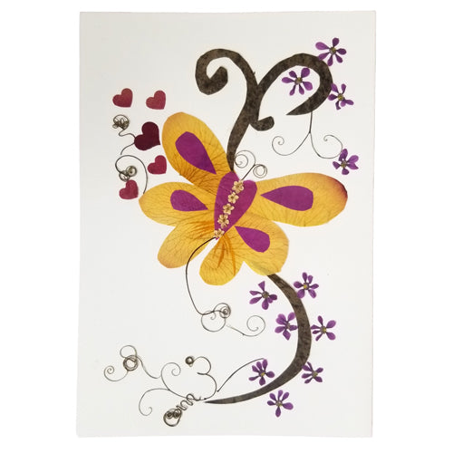 <center>Butterfly - Handmade Floral Greeting Card</br>Made by Woman Artisans in El Salvador</br>Designed by Children of Balashram in India </br>Measures: 6-7/8 in. tall x 4-3/4 in wide</center>