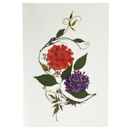 <center>Pair of Flowers - Handmade Floral Greeting Card</br>Made by Woman Artisans in El Salvador</br>Designed by Children of Balashram in India </br>Measures: 6-7/8 in. tall x 4-3/4 in wide</center>
