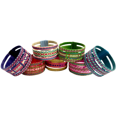 <center>3-in-1 Cana Flecha Bracelets in Bright Colors</br>Crafted by Artisans in Colombia<br/>Measure 1-1/4” wide with variable diameter</center>
