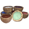 <center>Brazil Nut Pod Candles with Exotic Scents Crafted in Peru </br>Measures: ~ 2-1/4" to 2-3/4” high and 4” to 4-1/2” in diameter </br> Scents include: Cinnamon, Coconut, Eucalyptus, Lavender, Sandalwood, Red Wine and Vanilla</center>