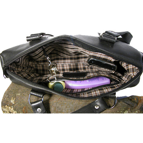 <center>Inside View - Tire Tube Handbags are Lined w/ Cotton,</br>and Contain a Zippered Pocket, two additional pockets and  a Strap w/ a Clasp for a Key Chain.</center>