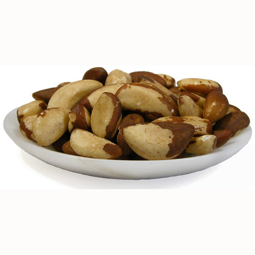 <center>8 oz. of Organic Brazil Nuts on a Plate</br>USDA Certified Organic and Fair Trade</center