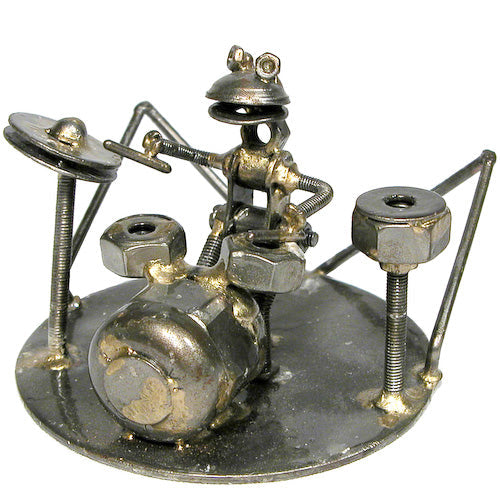 Junkyard Frog Drummer Sculpture