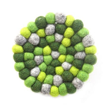  Hand Crafted Felt Ball Trivets from Nepal: Round Chakra, Greens - Global Groove (T)