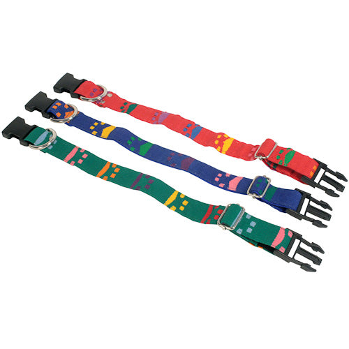 <center>Cotton Dog Collars - Paw Prints in Blue, Green, and Red</br>Crafted by Artisans in Guatemala </center>