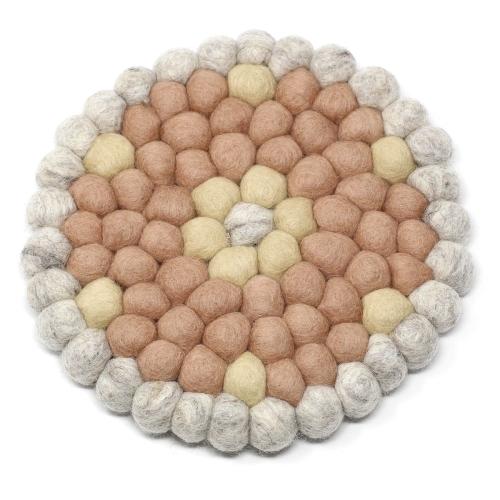 Hand Crafted Felt Ball Trivets from Nepal: Round Flower Design, Pink - Global Groove (T)
