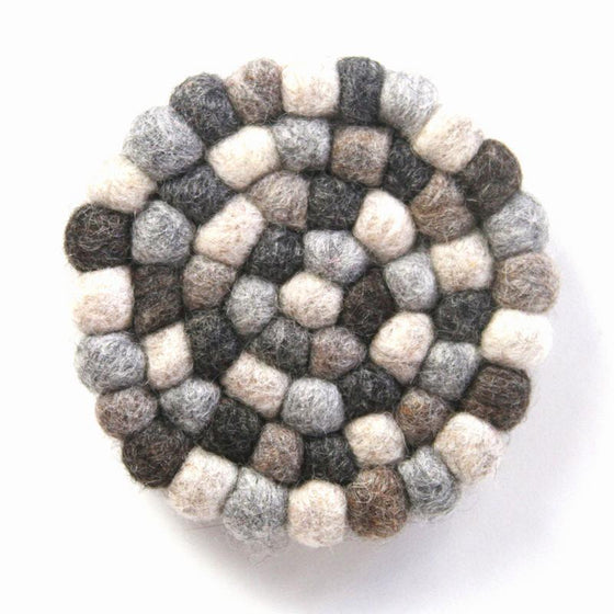Hand Crafted Felt Ball Coasters from Nepal: 4-pack, Multicolor Greys - Global Groove (T)
