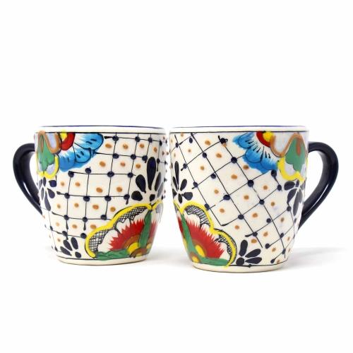 Rounded Mugs - Dots and Flowers, Set of Two - Encantada