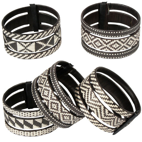 <center>3-in-1 Black and White Caña Flecha Bracelets</br>Crafted by Artisans in Colombia</br>Measure 1-1/4” wide with variable diameter</center>