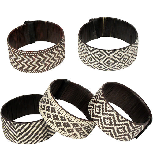 <center>Black and White Caña Flecha Bracelets </br>Crafted by Artisans in Colombia </br>Measure 1” wide with variable diameter</center>