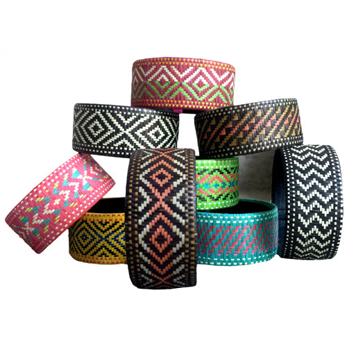 <center>Caña Flecha Bracelets </br>Crafted by Artisans in Colombia </br>Measure 1” wide with variable diameter</center>