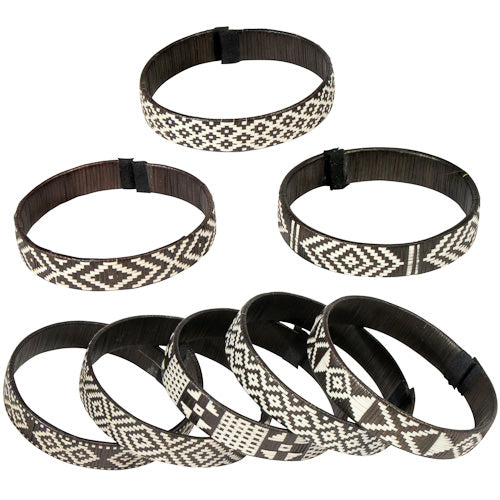 <center>Medium Black and White Caña Flecha Bracelets </br>Crafted by Artisans in Colombia </br>Measure 1/2” wide with variable diameter</center>