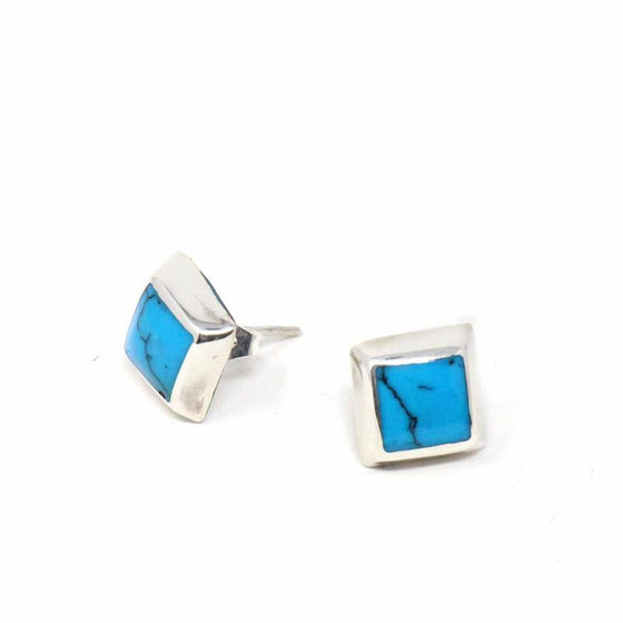 Sterling Silver Earrings, Sterling Turquoise Black Square - World Community Exchange