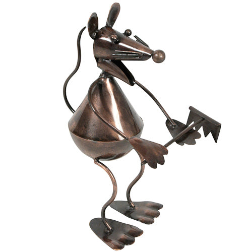 Metal Mouse Sculpture w/ Rake