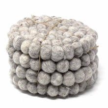  Hand Crafted Felt Ball Coasters from Nepal: 4-pack, Light Grey - Global Groove (T)