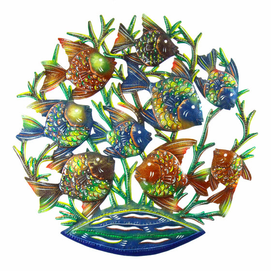 24-Inch Painted School of Fish Metal Wall Art - Croix des Bouquets