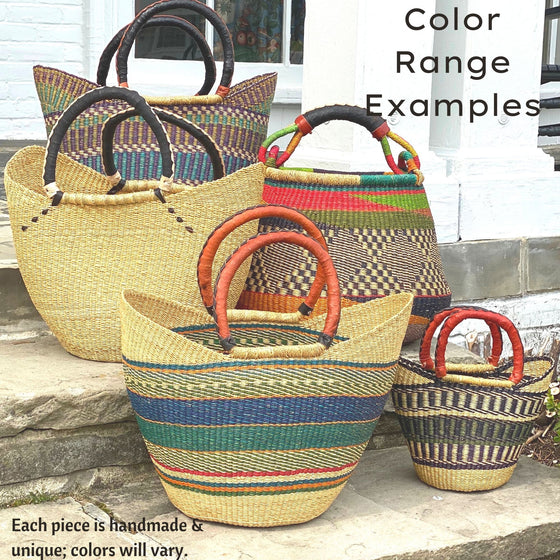Bolga Tote, Mixed Colors with Leather Handle - 18-inch - World Community Exchange