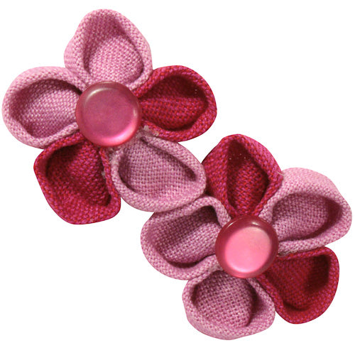 <center>Pink Cotton Beret with Two Flowers </br>Crafted by Artisans in Guatemala </br>Measures 3” high x 1-1/2” wide, with 1-1/2” clip</center>