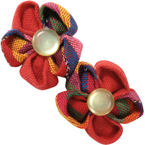 <center>Red Cotton Beret with Two Flowers </br>Crafted by Artisans in Guatemala </br>Measures 3” high x 1-1/2” wide, with 1-1/2” clip</center>