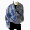 Kyrgyz Silk and Felted Scarf, Blue Poppies on Light Grey - World Community Exchange