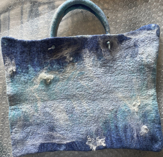 Blue and White Nuno Felted Tote Bag