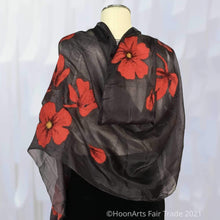  Handfelted silk scarf - red poppy on dark grey 