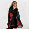 Best handmade Kyrgyz felted silk red poppy scarf on black silk 