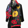 Kyrgyz Multi-Colored Hand-Felted Poppies on Black Silk Scarf