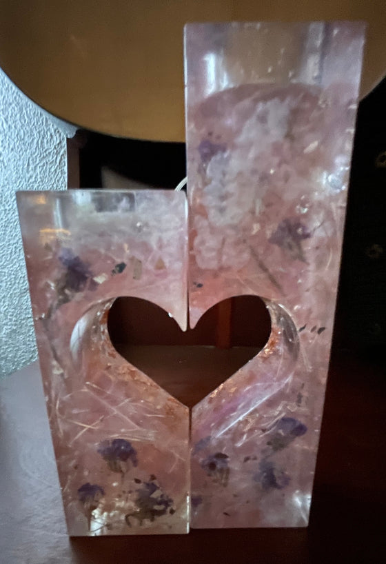 Pink Lighted Tea Light Holder with Dry Flowers