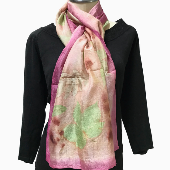 Kyrgyz Eco-Printed Silk Scarf, Pink Accents - World Community Exchange