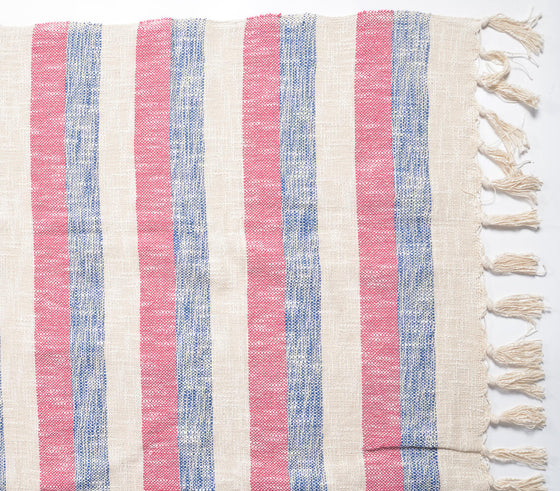Red & Blue Striped Cotton Tasseled Throw
