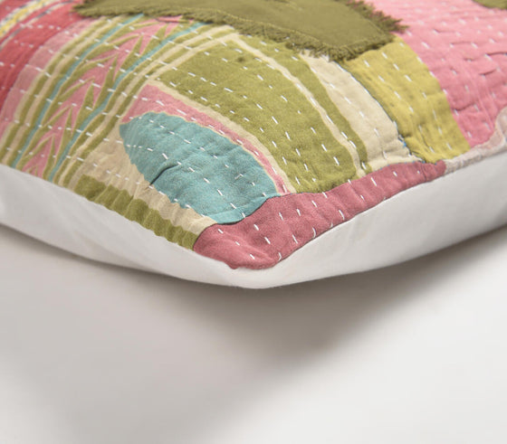 Love' Patchwork Kantha Embroidered Cushion Cover