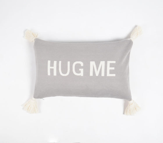 Knitted Cotton Grey 'Hug Me' Lumbar Cushion Cover