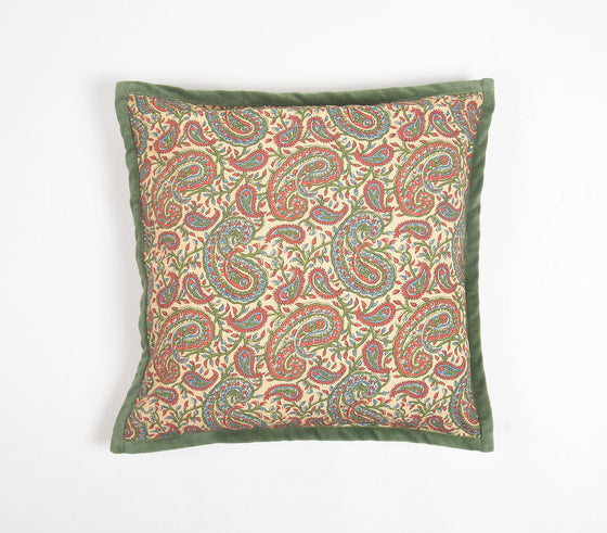 Paisley Printed Cotton Cushion Cover with Piped Border