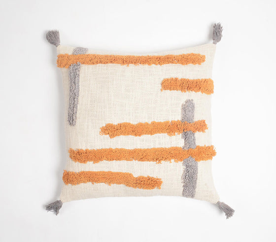 Tufted Abstract Lines Tasseled Cotton Cushion Cover