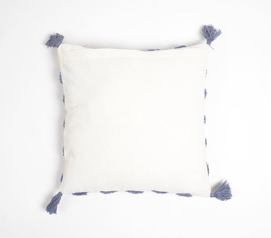 Tufted & Tasseled Cadet Lines Cotton Cushion Cover