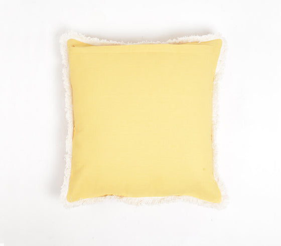 Solid Tuscan Yellow Cotton Cushion Cover with Frayed Border