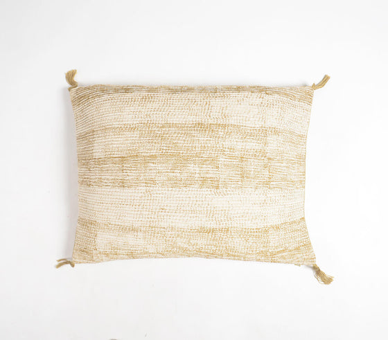 Tasseled Yellow Lines Cotton lumbar cushion Cover
