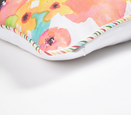 Summer Floral Cotton Cushion Cover with Piping